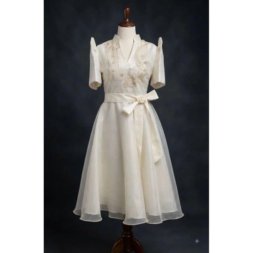 Mestiza Balloon Dress- Modern Filipiniana/ Piña Organza/ Not Shiny