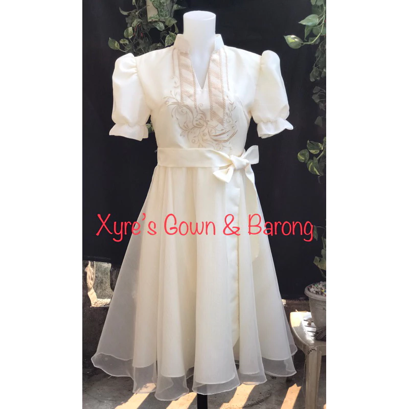 Puff & Short Sleeve Balloon Dress- Modern Filipiniana/ Piña Organza