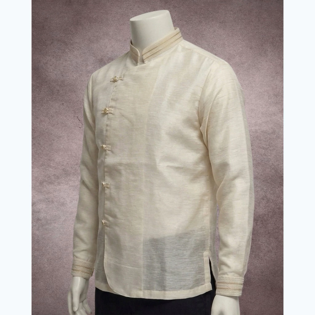 Chinese Style Overlap Modern Barong Tagalog Piña Jusilyn Long Sleeves