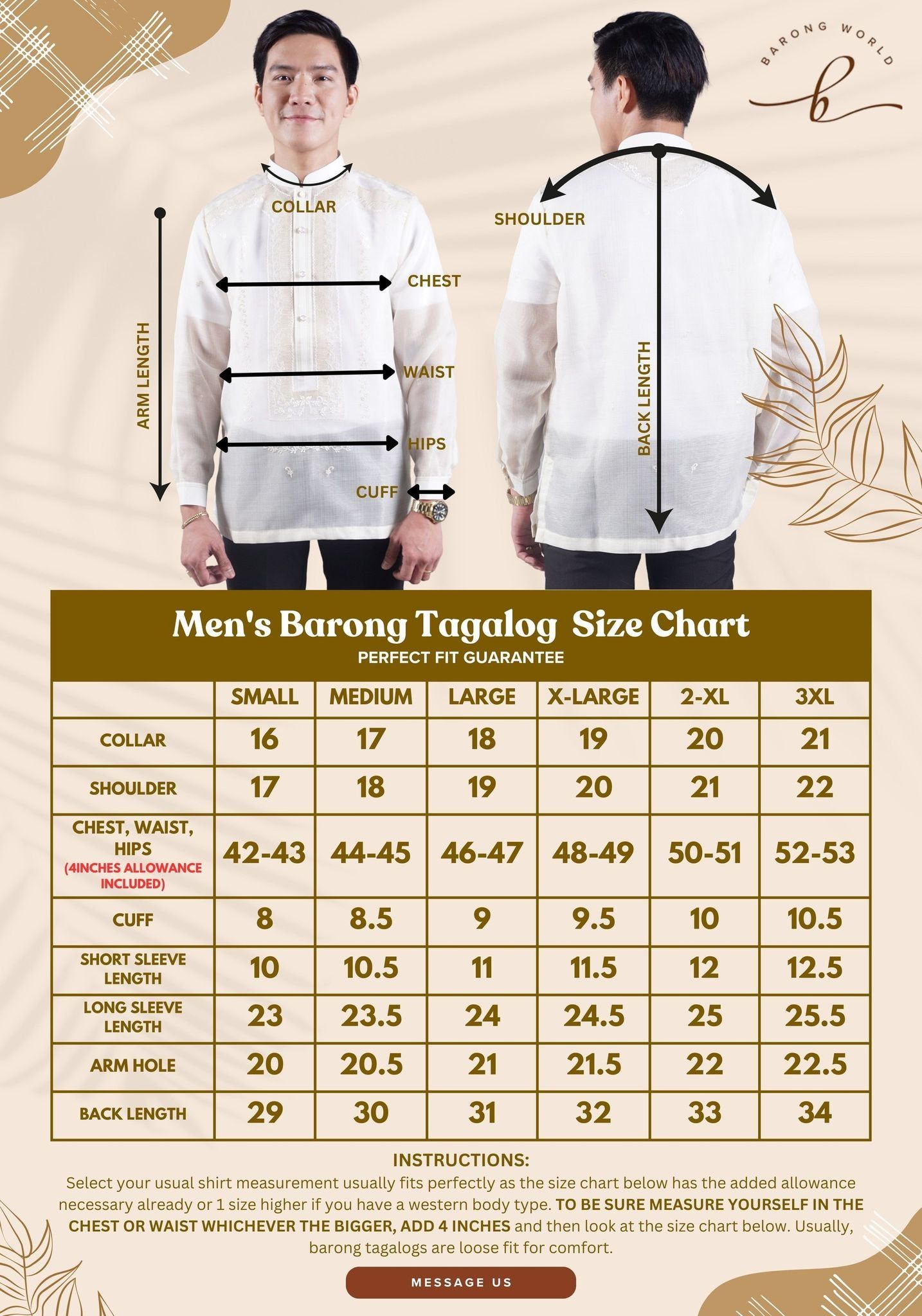 Organza Barong Size Guide